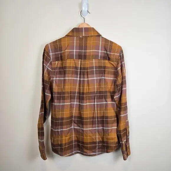 Patagonia Womens Size XS Fjord Flannel Shirt Happy Camper Shelter Brown 42406
